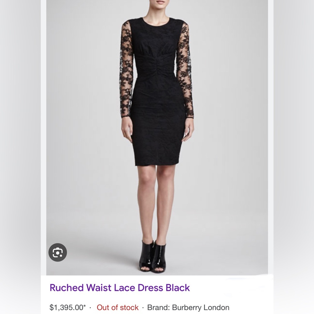 💕HOST PICK💕 Burberry Ruched Waist Black Lace Dress Size UK14 US12 $1,395